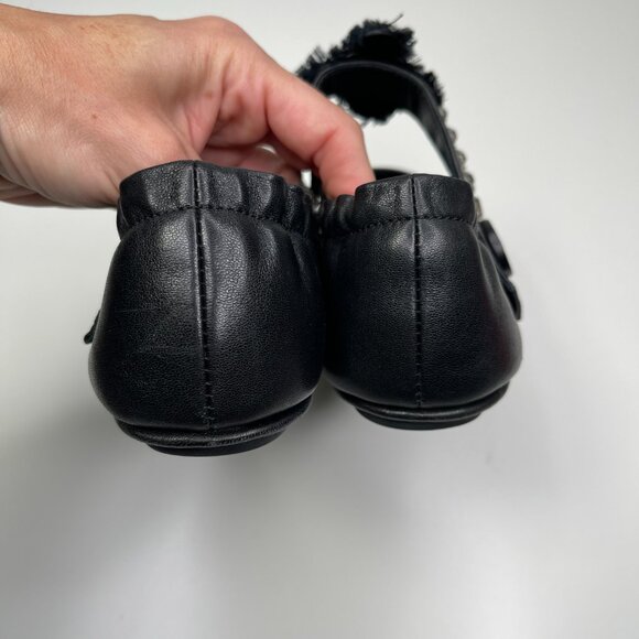 Tory Burch Minnie Embellished Black Nappa Leather Two Way Ballet Flats US Size 8 - Picture 10 of 13